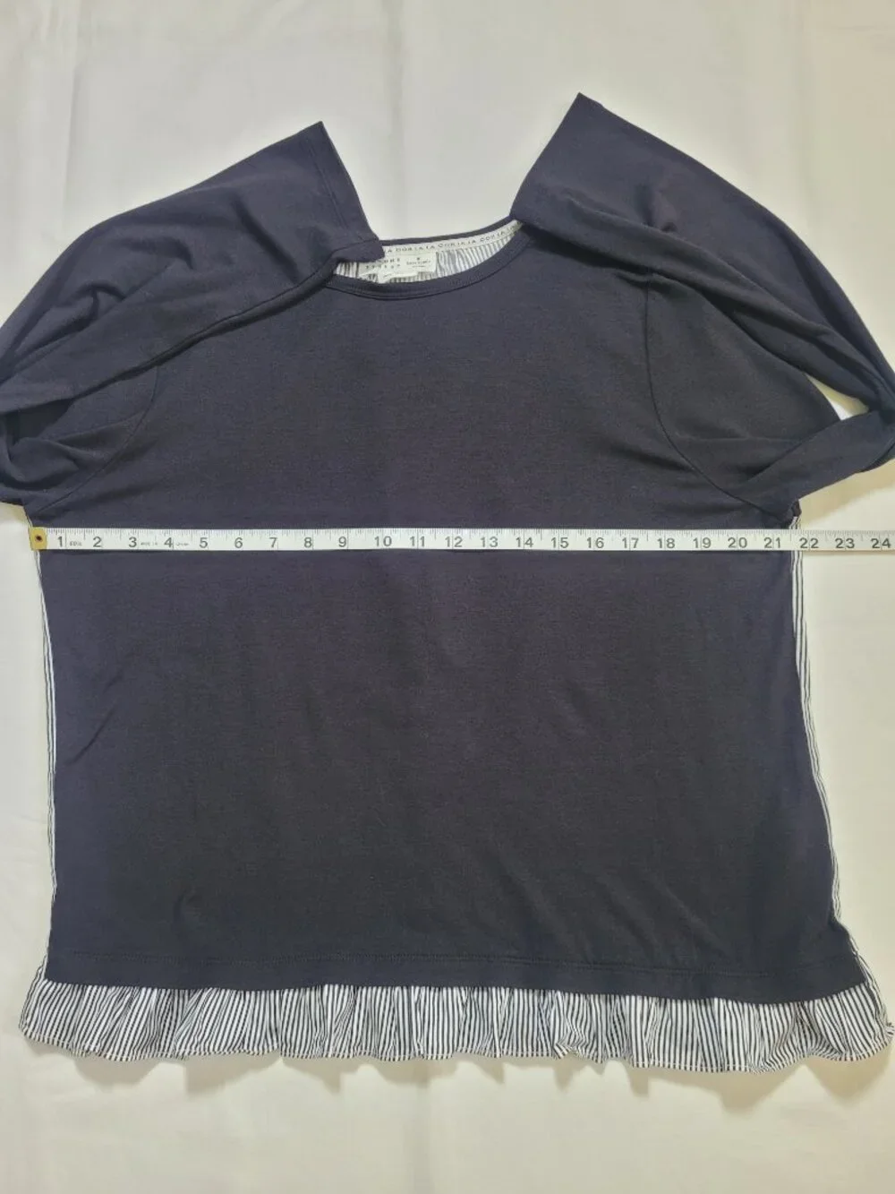 Kate Spade Broome Street Black Mixed Media Top Striped Ruffle Hem Large Coquette